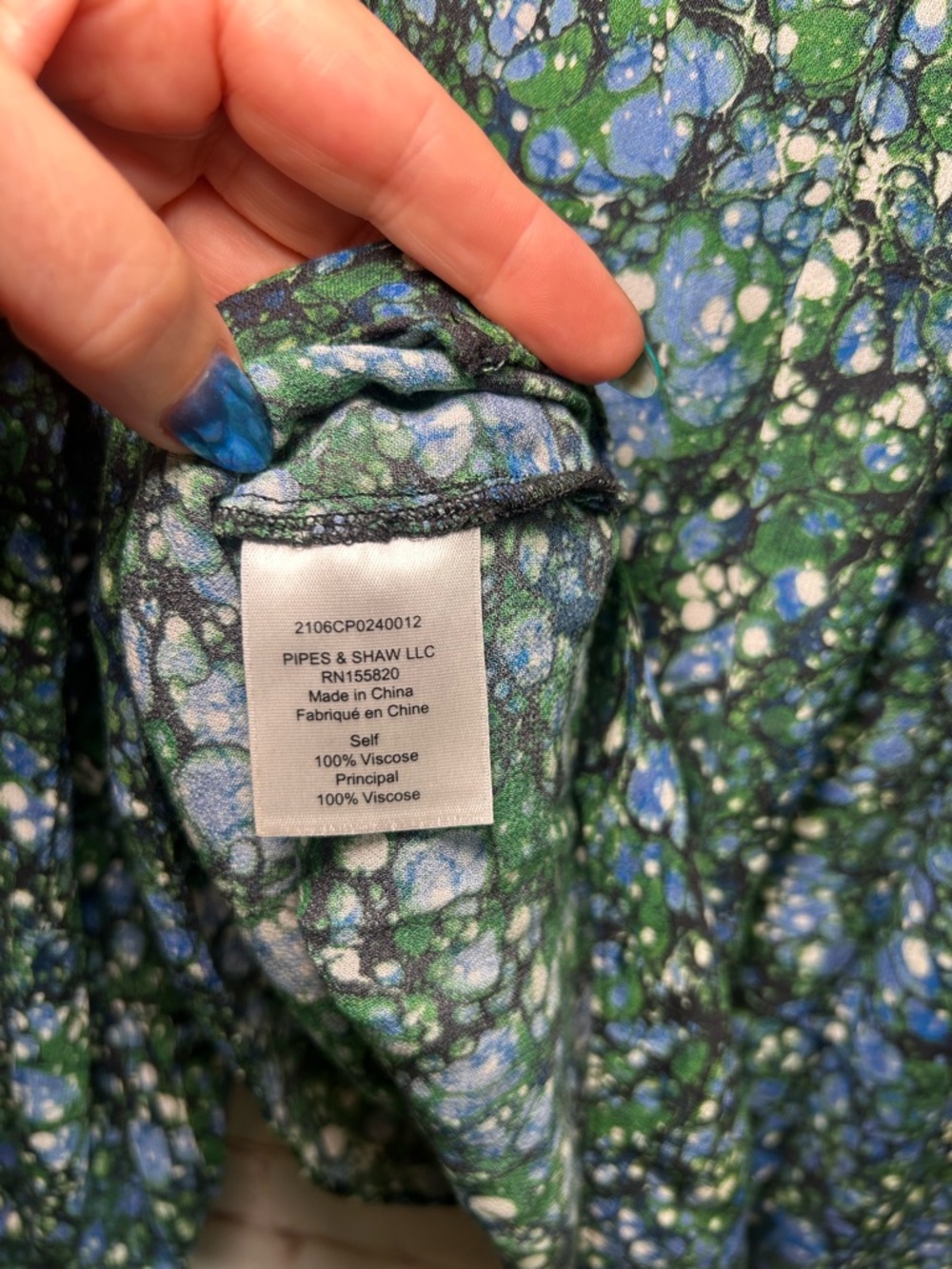 Veronica Beard Candita Marble Print Tie Neck Blouse Green Blue Size‎ 0 Work Wear - Picture 9 of 9